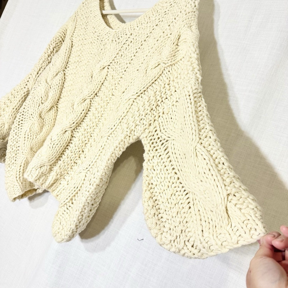 POL‎ Chunky Cable Knit Sweater Cream Oversized Balloon Sleeve Boho L Cottage - Picture 4 of 9